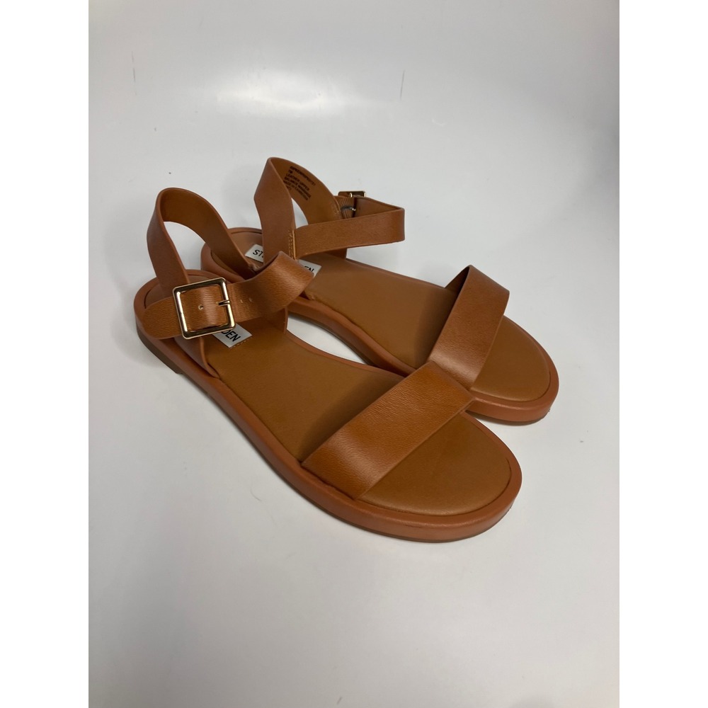 Steve Madden Ripken Sandals Womens 7M Brown Excellent Leather Ankle Strap Flat